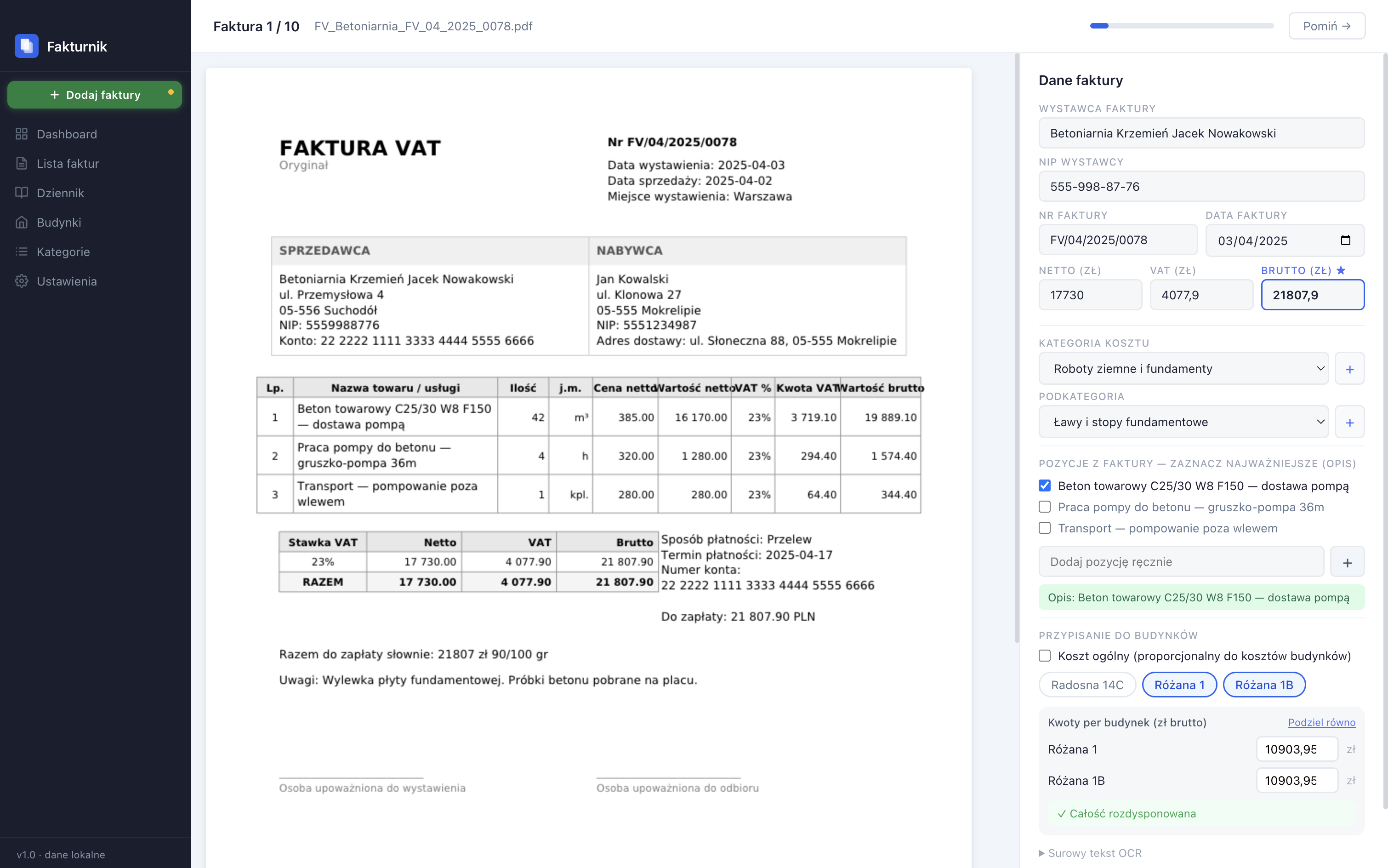 Fakturnik — automatyczne wczytywanie faktury z PDF